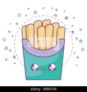 Freschi patate fritte kawaii style illustrazione vettoriale design Illustrazione Vettoriale