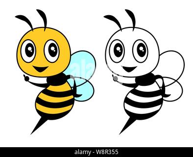 Cartoon carino bee tutorial di colorazione per i bambini. Libro da colorare per bambini e ragazzi - Vettore Illustrazione Vettoriale