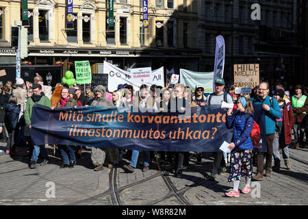 Il cambiamento climatico protesta a Helsinki in Finlandia Foto Stock