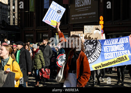 Il cambiamento climatico protesta a Helsinki in Finlandia Foto Stock