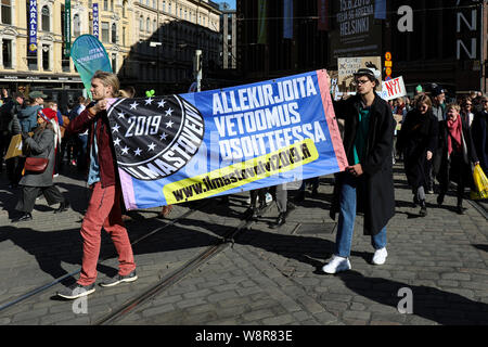 Il cambiamento climatico protesta a Helsinki in Finlandia Foto Stock