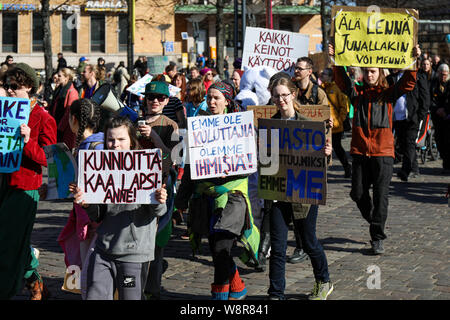 Il cambiamento climatico protesta a Helsinki in Finlandia Foto Stock