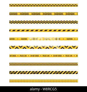 Set di seamless giallo e nero nastri di avvertimento con testo non cross, avvertenza, attenzione. Isolato su sfondo bianco. Gli elementi di design per ricostruire Illustrazione Vettoriale