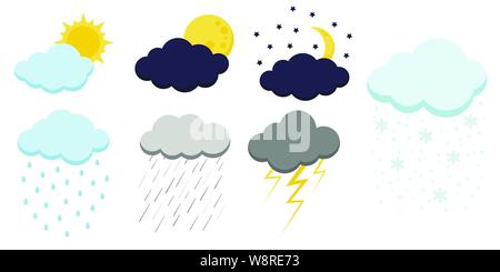 Serie di cartoni animati le icone di nuvole isolati su sfondo bianco. Illustrazione Vettoriale