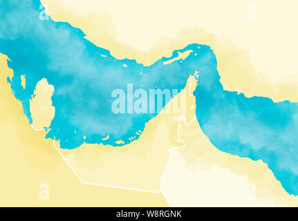 Stretto di Hormuz. Mappa del Medio Oriente, Golfo Persico e Oceano Indiano il collegamento attraverso lo Stretto di Hormuz Foto Stock