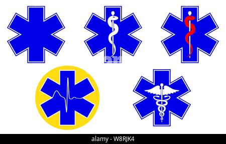 Set di simboli medici internazionali. Stella della vita, staff di Asclepio, caduceo, vettore Illustrazione Vettoriale