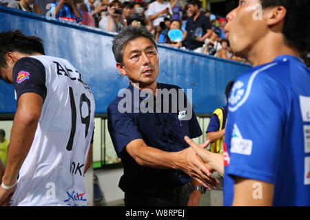 NHK molla Mitsuzawa Football Stadium, Kanagawa, Giappone. 10 Ago, 2019. NHK molla Mitsuzawa Football Stadium, Kanagawa, Giappone. 10 Ago, 2019. Shigetoshi Hasebe (Hollyhock), 10 agosto 2019 - Calcetto : 2019 J2 League match tra Yokohama FC 1-0 Mito Hollyhock a molla NHK Mitsuzawa Football Stadium, Kanagawa, Giappone. Credito: YUTAKA AFLO/sport/Alamy Live News Foto Stock
