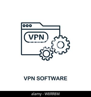 Stile del contorno dell'icona del software VPN. Glifo semplice dalla collezione di icone. Icona del software Line VPN per il web design e il software Illustrazione Vettoriale