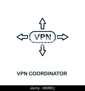 Stile del contorno dell'icona coordinatore VPN. Glifo semplice dalla collezione di icone. Icona di coordinatore VPN di linea per il web design e il software Illustrazione Vettoriale