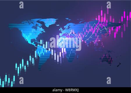 Mercato azionario o forex trading grafico nel concetto grafico per gli investimenti finanziari o le tendenze economiche business idea design. In tutto il mondo sullo sfondo delle finanze Illustrazione Vettoriale