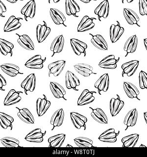 Il peperone vector seamless pattern. Sfondo bianco con peperone. Illustrazione Vettoriale