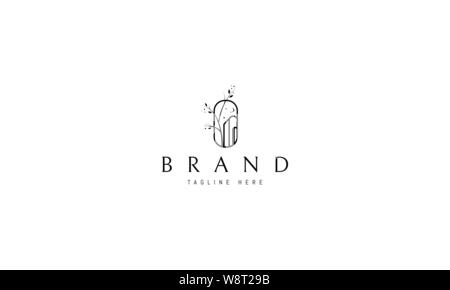 Il logo del vettore su cui una immagine astratta di un albero sullo sfondo di un edificio ad arco. Illustrazione Vettoriale