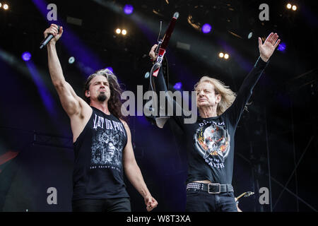 Judas Priest leggenda, KK Downing unisce Ross il Boss come si esibiscono dal vivo sul palco di Bloodstock Open Air Festival, REGNO UNITO, 11 Agosto, 2019. Foto Stock
