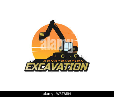 Logo escavatore template vettoriale. Attrezzature pesanti vettore logo per la società di costruzioni. Escavatore creativo illustrazione per logo modello. Foto Stock
