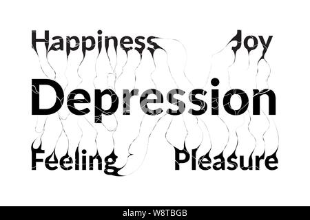 Depressione aspira la felicità, la gioia, la sensazione e piacere. Illustrazione Vettoriale su sfondo bianco Illustrazione Vettoriale