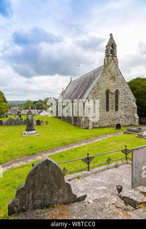 San Tommaso Apostolo chiesa è situata tra le rovine del XII secolo St Dogmaels Abbey, vicino Cardigan, Pembrokeshire, Wales, Regno Unito Foto Stock