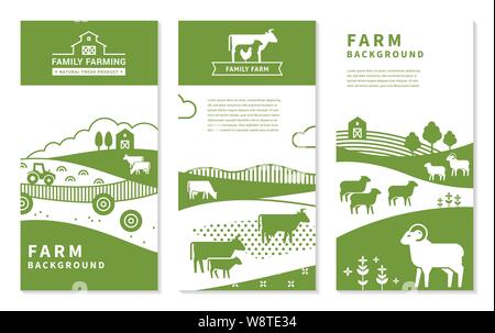 Set di vettore banner su temi rurali, agriturismo, sullo sfondo delle aziende agricole a conduzione familiare. Illustrazione Vettoriale