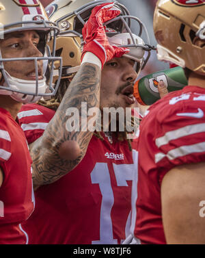 Agosto 10, 2019, Santa Clara, California, U.S: San Francisco 49ers wide receiver Jalen Hurd (17) il Sabato, 10 agosto 2019, a Levis Stadium di Santa Clara, California. Il 49ers sconfitto il cowboy 17-9 in una partita di preseason. (Credito Immagine: © Al Golub/ZUMA filo) Foto Stock