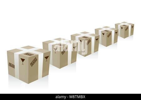 Fragili scatole di cartone contro uno sfondo bianco Illustrazione Vettoriale