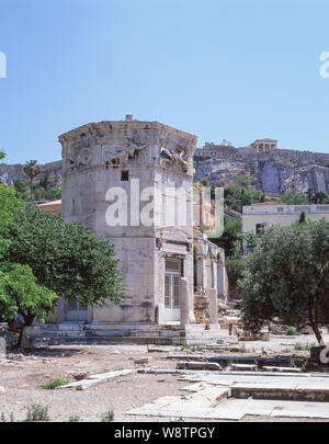 1 ° secolo Torre dei Venti (Horologin di Andronikos Kyrrhestes), Plaka, Atene, il centro di Atene, Grecia Foto Stock