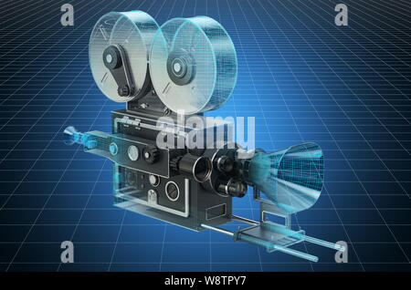 Visualizzazione 3d il modello CAD della vecchia macchina fotografica del film, cianografia. Il rendering 3D Foto Stock