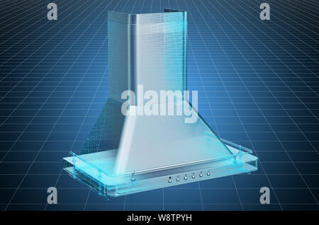 Visualizzazione 3D CAD modello di cucina cappa di scarico, cianografia. Il rendering 3D Foto Stock