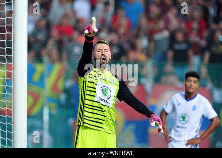 Mlada Boleslav, Repubblica Ceca. 11 Ago, 2019. JAN SEDA goalkeepr di FK Mlada Boleslav durante il 5° round match della Czech soccer league Mlada Boleslav vs Sparta Praha in Mlada Boleslav in Repubblica Ceca. Credito: Slavek Ruta/ZUMA filo/Alamy Live News Foto Stock