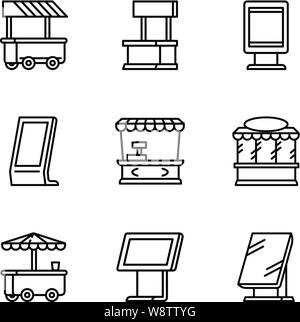 Strada di città shop icon set. Profilo set di 9 città street shop icone vettoriali per il web design isolato su sfondo bianco Illustrazione Vettoriale