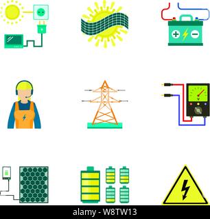 Centrale elettrica icon set. Set piatto di 9 della centrale elettrica di icone vettoriali per il web design isolato su sfondo bianco Illustrazione Vettoriale