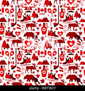 Canada segno e simbolo, Info-elementi grafici piatto set di icone in seamless pattern. Illustrazione Vettoriale