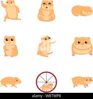 Funny hamster icon set. Cartoon set di 9 criceti divertenti icone vettoriali per il web design isolato su sfondo bianco Illustrazione Vettoriale