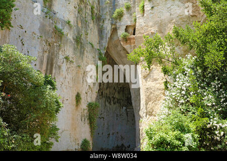 Grotte di calcare Orecchio di Dionisio (Orecchio di Dionisio) una grotta con effetti di acustica all'interno, Siracusa (Siracusa), Sicilia, Italia Foto Stock