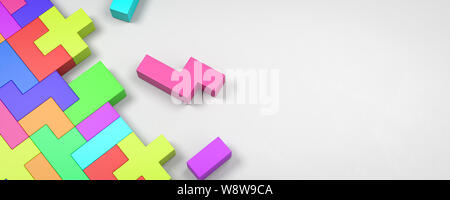 Blocchi colorati combinato su sfondo bianco con spazio copia 3D illustrazione Foto Stock