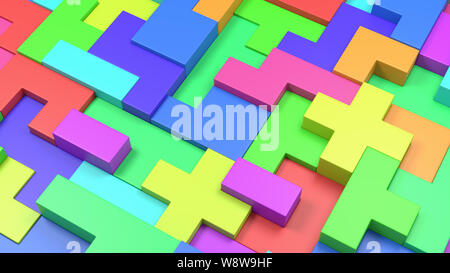 Blocchi colorati combinati, sfondo astratto 3D illustrazione Foto Stock