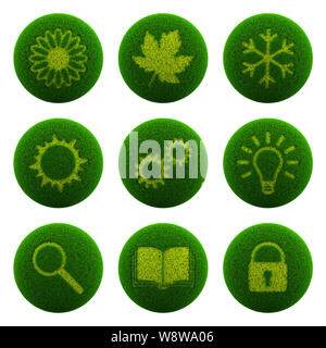 Green Globe con erba tagliata in forma di simbolo 3D illustrazione isolati su sfondo bianco, icona impostare Foto Stock