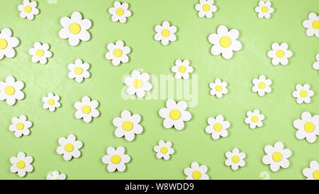 Bianco fiore a margherita 3D forme su uno sfondo verde 3D illustrazione Foto Stock