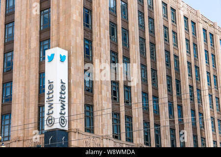 Agosto 10, 2019 San Francisco / CA / STATI UNITI D'AMERICA - sede di Twitter nel centro cittadino di San Francisco Foto Stock
