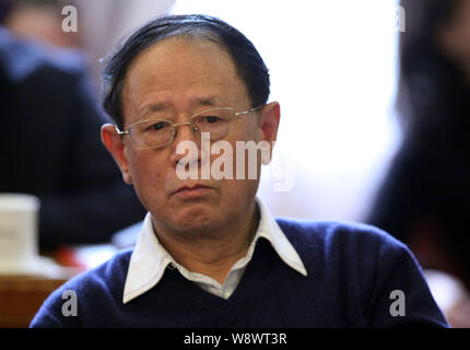 --FILE--Hu Deping, il figlio più anziano dell ex Segretario Generale della CPC (Partito Comunista della Cina) Comitato Centrale Hu Yaobang assiste un disco del pannello Foto Stock