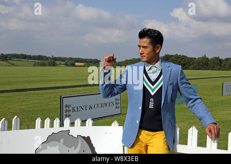 Hong Kong cantante Aaron Kwok pone alla Kent e Curwen Royal carità Polo Cup a Londra, UK, 18 luglio 2014. Foto Stock