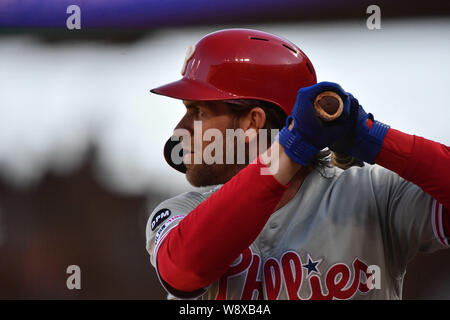 San Francisco, California, Stati Uniti d'America. 11 Ago, 2019. Agosto 11, 2019: durante la MLB gioco tra i Philadelphia Phillies e i San Francisco Giants presso Oracle Park di San Francisco, California. Chris Brown/CSM Credito: Cal Sport Media/Alamy Live News Foto Stock