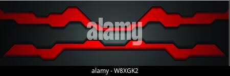 Nero e rosso contrasto tech astratto banner di intestazione. Sfondo vettoriale Illustrazione Vettoriale