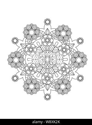 Mandala floreali pattern in bianco e nero. Adulto libro da colorare pagina con i fiori e i mandala. Modello di orientali, vintage di elementi decorativi. . Disegnato a mano illustrazione vettoriale Illustrazione Vettoriale
