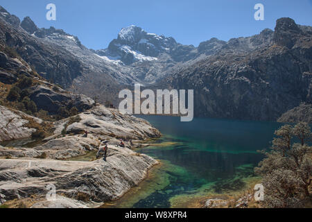 Bellissima Laguna Churup e Nevado Churup, Parco Nazionale del Huascaran, Huaraz, Perù Foto Stock