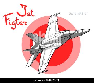 American jet fighter aircraft. Vettore di disegnare a mano libera Illustrazione Vettoriale