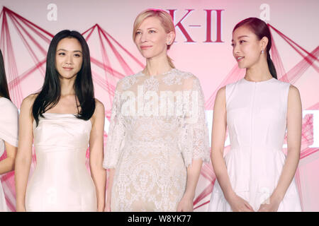 (Da sinistra) attrice cinese Tang Wei, attrice australiana Cate Blanchett e attrice cinese Ni Ni partecipare ad un evento promozionale del marchio di bellezza SK-II in Foto Stock