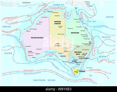 Mappa del mare e le correnti costiere nella regione australiana Illustrazione Vettoriale
