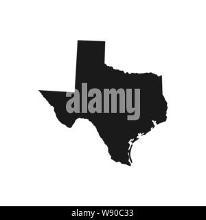 Texas, stato di Stati Uniti d'America - solido silhouette nera mappa della zona di campagna. Piatto semplice illustrazione vettoriale. Illustrazione Vettoriale