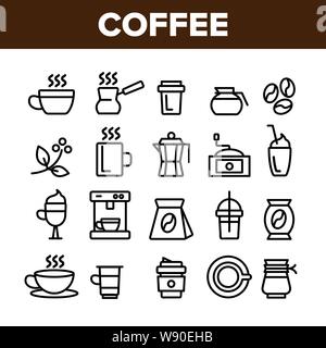 Raccolta di apparecchiature di caffè segno set di icone vettore Illustrazione Vettoriale