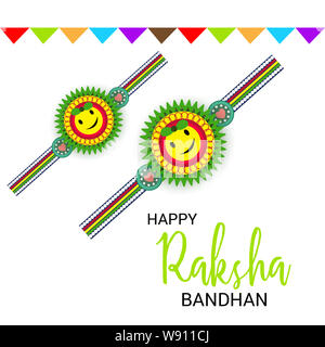 Illustrazione Vettoriale di uno sfondo per la felice Raksha Bandhan festival indiano di fratelli e sorelle. Foto Stock
