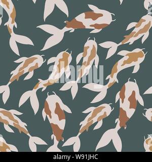 Veсtor seamless pattern con karps Koi su sfondo blu scuro Illustrazione Vettoriale